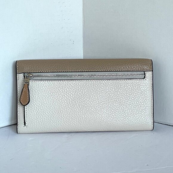 Coach Slim Trifold Wallet Womens Sandy Beige Leather CC816 Colorblock Snap - Picture 2 of 8